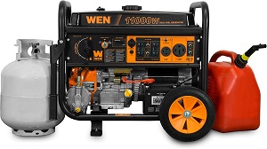 WEN Dual Fuel 11000 watt portable generator for home backup.